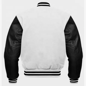 Veste universitaire vintage personnalisée avec logo pour homme, col montant, manches en cuir, broderie, veste noire d'automne - Product Image 2