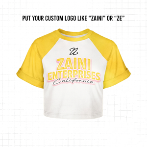 Camiseta Corta para Mujer, 180 GSM, Poliéster Interlock Premium, Color Blanco, Panel Amarillo Raglán, Impresión de Logotipo Personalizado por Sublimación - Product Image 1