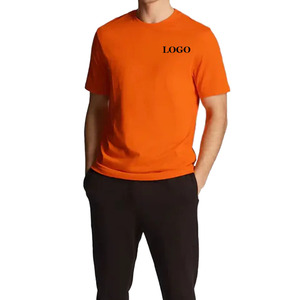 Men's Orange Cotton T-Shirt O-Neck Short Sleeve Casual Solid Color Regular Fit Printed Jersey Knitted Top - Product Image 1