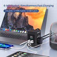 Stop Kontak Ekstensi Daya LED 65W Smart Digital Display GaN Multi Desktop Charging Station dengan Stop Kontak AC USB-C untuk Kantor MacBook