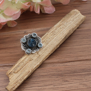 Bague de mariage et d'anniversaire vintage Art Déco en argent sterling 925 avec topaze bleue de Londres sertie clos, pour femme - Product Image 1