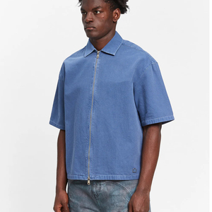 Chemise zippée à manches courtes pour homme, style streetwear, coupe oversize, décontractée, légère, respirante, séchage rapide, toile unie, logo personnalisé OEM - Product Image 4