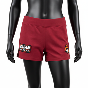 Shorts de poliéster y spandex premium de 240 GSM color granate, tela suave y elástica con logo bordado. - Product Image 1