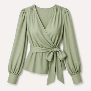 Chemisier élégant pour femme à nouer devant, manches longues, style portefeuille, décontracté, en mousseline douce, coupe ajustée et féminine - Product Image 2