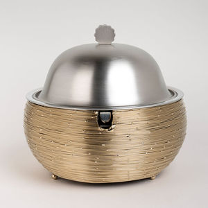 Casserole ronde moderne en acier inoxydable avec couvercle en dôme, chauffe-plat isolé 24 cm pour la cuisine domestique, fabriquée à la main - Product Image 2
