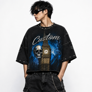 Camiseta DTG con Gráficos Personalizados, Estilo Vintage, Hombros Caídos, Pedrería, Manga Corta, Estampada, Streetwear - Product Image 4