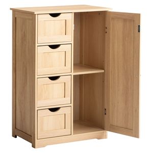 Mobile da Bagno in MDF con 4 Cassetti e 1 Anta, Colore Legno Naturale, Rivestimento in Melamina, 56*30*80cm - Product Image 2