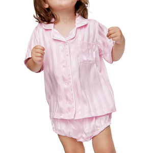 Ensemble pyjama en satin rayé rose bébé, doux et soyeux, deux pièces pour bébé, pour dormir et se détendre - Product Image 5