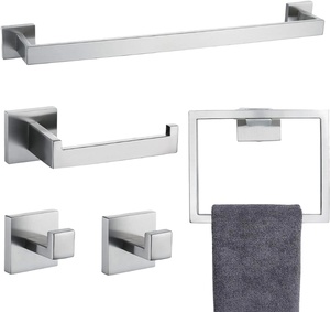 Modern Hotel Use Stainless Steel 4-Piece <b>Bathroom</b> Towel Holder <b>Set</b> with Perforation-Free Design - Product Image 4