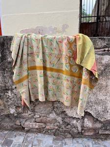 Handmade Vintage Block Printed Cotton Kantha Reversible Quilt <b>Bedspread</b> with Traditional Indian Floral Design - Product Image 5