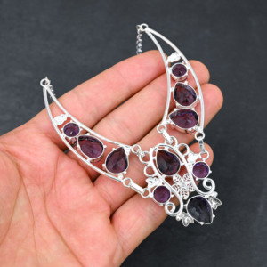 Customized Handmade Amethyst Lab Created Pear Freshwater Pearl Sterling Silver 18 Inch Luxury Women Wedding Gift Necklace - Product Image 2