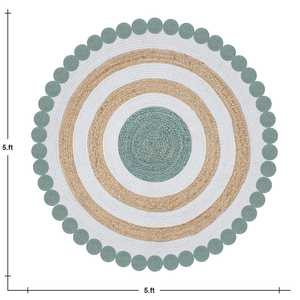 Tapis rond en jute tressé à la main avec tissu en coton intégré, tapis écologique pour salon et couloir - Product Image 3