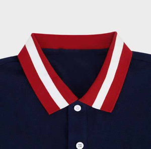 Polo pour homme personnalisé bleu marine foncé avec bordure contrastante, manches courtes, col, style golf, tenue décontractée et sportive - Product Image 2
