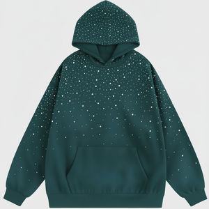 เสื้อฮู้ดดี้ผ้าฝ้ายออร์แกนิค 100% พิมพ์ลายดิจิทัลสำหรับฤดูหนาว คุณภาพสูง ประดับด้วยคริสตัล  รับผลิตตามสั่งและปรับแต่งสีได้ - Product Image 4