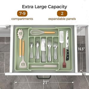 กล่องเก็บช้อนส้อมแบบขยายได้ขนาดใหญ่พิเศษ ปลอดภัยสำหรับอาหาร กล่องจัดระเบียบช้อนส้อมแบบลิ้นชัก กล่องจัดระเบียบอุปกรณ์บนโต๊ะอาหาร - Product Image 6