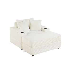 Divano Chaise Longue Profondo con 2 Cuscini Decorativi e Pouf per Soggiorno, Arredamento Confortevole - Product Image 6