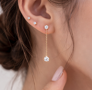 Round Brilliant Lab Grown <b>Diamond</b> <b>Dangle</b> Drop Chain Stud <b>Earrings</b> 14K 18K Solid Gold Elegant Wedding Drop <b>Earring</b> Fine Jewelry - Product Image 5