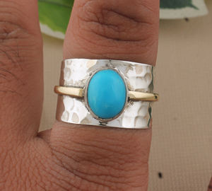 Anillo de Plata de Ley 925 con Turquesa Natural, Clásico, Certificado, con Gema, Joyería de Boda para Mujer - Product Image 1