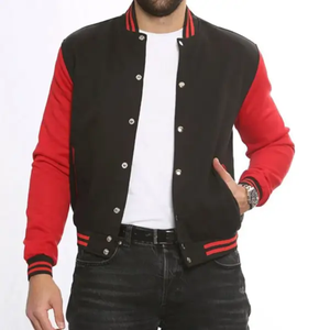 Chaqueta Varsity Azul Marino y Gris para Hombre con Cierre de Botones, Estilo Preppy, Corte Regular, para Otoño, Material de Felpa - Product Image 2