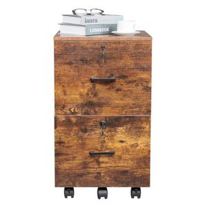 Armadietto Portadocumenti in Legno Marrone e Nero con 2 Cassetti e Ruote, con Serratura per una Comoda Conservazione - Product Image 5