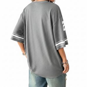 Ladies American Football Jersey Grey V-Neck Short Sleeve Breathable Mesh Shirt Female Gridiron Practice <b>Top</b> Lightweight Teamwear - Product Image 2