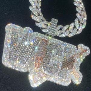 Pendentif en moissanite taille baguette certifié GRA, plaqué platine, argent sterling 92,5 %, bijoux personnalisés unisexes pour hommes, style hip-hop - Product Image 2