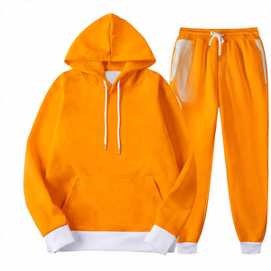 Unisex <b>White</b> Hooded Sweatshirt <b>Jogger</b> Pants Set Winter Solid Color Casual Full Sleeve Drawstring Pocket Design Fleece Midweight - Product Image 5