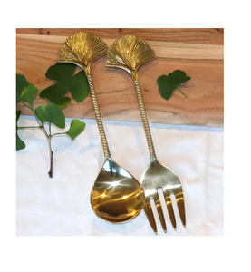 Ensemble de serveurs à salade en acier inoxydable et laiton – Ustensiles de service de cuisine haut de gamme pour mariages et services de table de style royal - Product Image 2