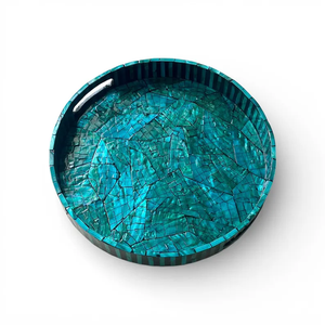 Bandeja Redonda de Madreperla Turquesa PERFECT ENTERPRISES, Bandeja de Servir Hecha a Mano con Mosaico, Bandeja Decorativa - Product Image 3