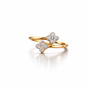 Namivaa Vmg46 18ct Gold Cubic Zirconia Double Flower <b>Open</b> <b>Ring</b> Women Elegant Minimal Floral Design Wedding Party Daily Wear Fine - Product Image 1