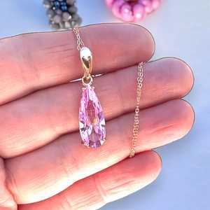 จี้รูปหยดน้ำประดับพลอยแซฟไฟร์สีชมพูทำมือสไตล์วินเทจ ตัวเรือนเงินแท้ 925 ชุบทองคำขาว 14K ดีไซน์หรูหรา เหมาะเป็นของขวัญ - Product Image 6