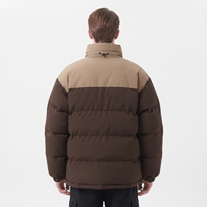 Blouson matelassé HAWK EYE pour homme, marron, à blocs de couleur, col montant, fermeture éclair, coupe-vent, manteau d'hiver décontracté, rembourrage épais - Product Image 2
