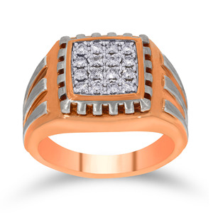 King Art Diamond <b>Men's</b> Band <b>Ring</b> Premium Rose Gold Square Diamond Cluster <b>Ring</b> <b>for</b> <b>Men</b> Elegant Geometric Signet Style - Product Image 1