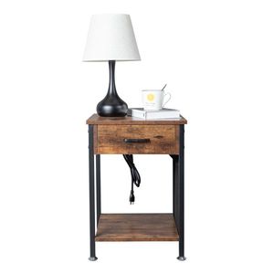 Comodino FCH in truciolato effetto legno antico con tubo in ferro nero Triamine e borsa portaoggetti rimovibile in feltro - Product Image 4