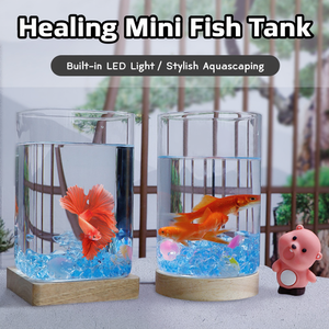 Aquarium de bureau créatif en verre pour betta avec base lumineuse LED, décor en perles de cristal de glace, mini-bol aquascape, ensemble complet - Product Image 4