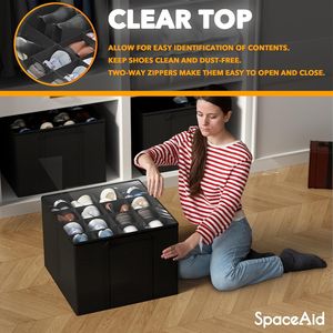 Set di 2 Contenitori Pieghevoli per Scarpe con Divisori Regolabili, Capacità 16-32 Paia, Nero - Product Image 4