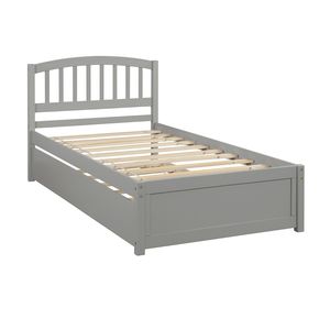 Letto a piattaforma in legno per una persona con letto estraibile, colore grigio - Product Image 3