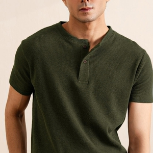 เสื้อเชิ้ตผู้ชายสไตล์ล่าสุด ผ้าฝ้าย 100% ถักแบบเรียบ คอเฮนลีย์ แขนสั้น ระบายอากาศได้ดี สวมใส่สบาย - Product Image 2