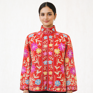 Veste en velours Suzani Sujani pour femmes, réversible, printemps/automne, en coton, style bomber matelassé, logo personnalisé, motif floral Prairie Chic - Product Image 3