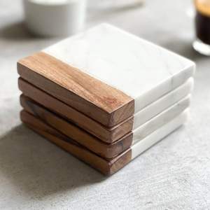 Juego de posavasos jumbo de madera y mármol para vasos grandes y tazas de café, para protección. - Product Image 3