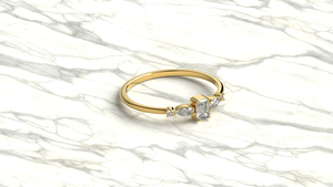 18K Gold Emerald Cut Diamond <b>Ring</b> with Marquise and Round Diamonds Three Stone Engagement <b>Ring</b> Minimalist Dainty <b>Stacking</b> <b>Rings</b> - Product Image 3