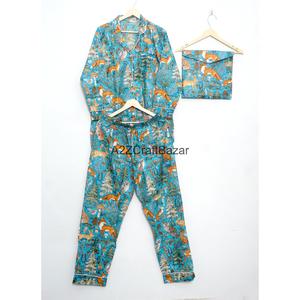 Conjunto de Pijama de Lujo para Mujer, 100% Algodón, Estampado, Manga Larga, Largo, Suave, Informal, Ropa de Dormir de Verano, Cuello Camisero - Product Image 2
