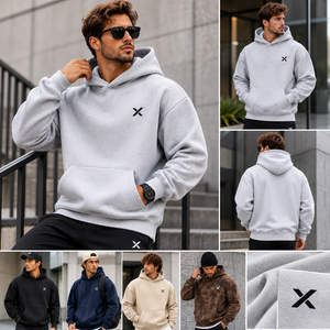 Sweat-shirts pour hommes X Sports City en coton et polyester 300 GSM avec étiquette personnalisée sur la manche, cordons de serrage et étiquette, impression numérique en relief, broderie tonale - Product Image 4