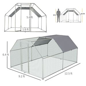 Pollaio in Argento con Copertura e Porta Chiudibili a Chiave per Allevamento in Giardino - Product Image 3