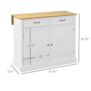 Carrello da Cucina Moderno Stile Fattoria, Bar Portatile per Colazione, con Ripiano Ribaltabile, 2 Cassetti, Ripiani Regolabili in Rovere, Design in Legno Bianco e Vetro - Product Image 3