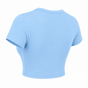 Camiseta Corta de Mujer, Color Sólido Personalizado, Cuello Redondo, Manga Corta, Ajustada, Transpirable, con Logotipo, Ecológica, de Jersey de Poliéster, para Verano - Product Image 6