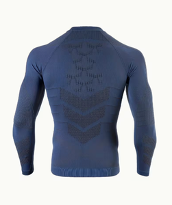 Ensemble de compression sportif respirant pour homme, manches longues, col rond, sous-vêtements longs, bleu uni, poids moyen, Spandex/Nylon, écologique, séchage rapide - Product Image 2
