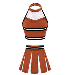 Ensemble d'uniforme de cheerleading Orange Cuivre : Jupe plissée et crop top pour performance d'équipe, compétition de danse, tenue de sport athlétique - Product Image 2
