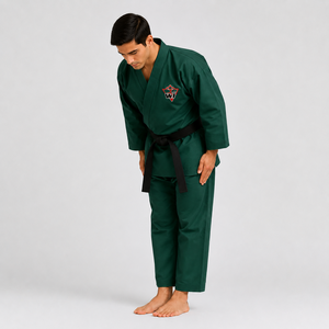 Kimono de karaté vert pour homme, uniforme adulte 100% coton, tenue d'entraînement durable avec ceinture noire, coupe classique - Product Image 5