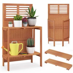 Foldable Outdoor Garden Patio Bench Potted Plant Platform - Product Image 1
